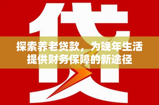 台前探索养老贷款，为晚年生活提供财务保障的新途径
